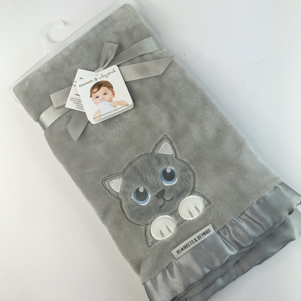 blankets & Beyond Baby Blanket Kitty Kitten Grey
